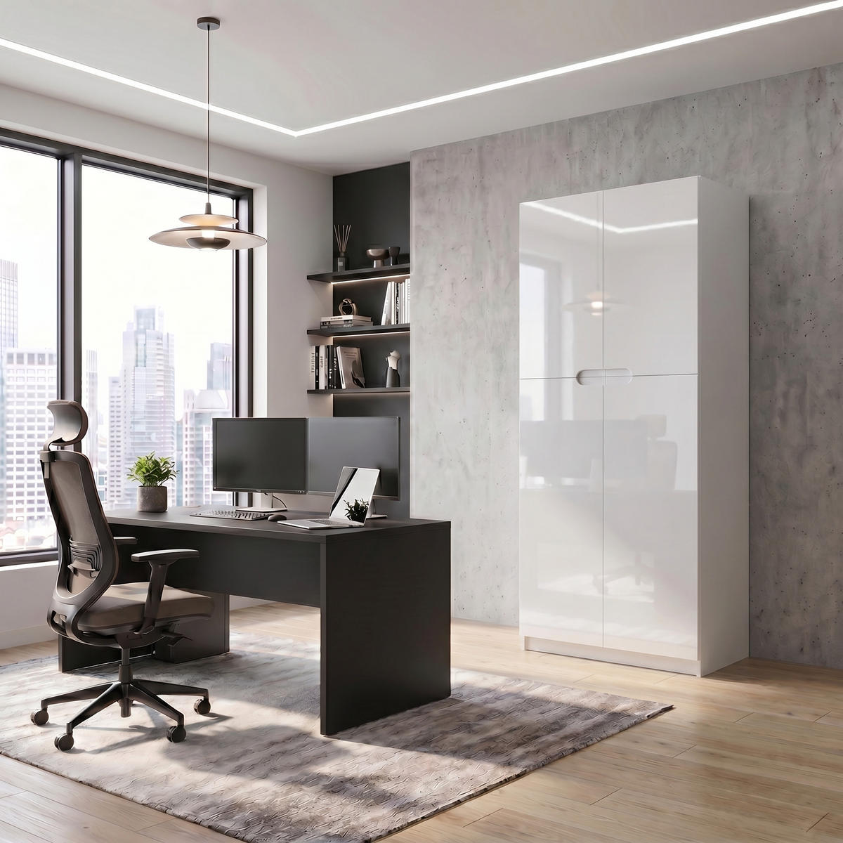 BÜROSCHRANK Logan Fronten in Weiß Hochglanz - Weiß Hochglanz, Holzwerkstoff (82/184/37cm) - Vladon