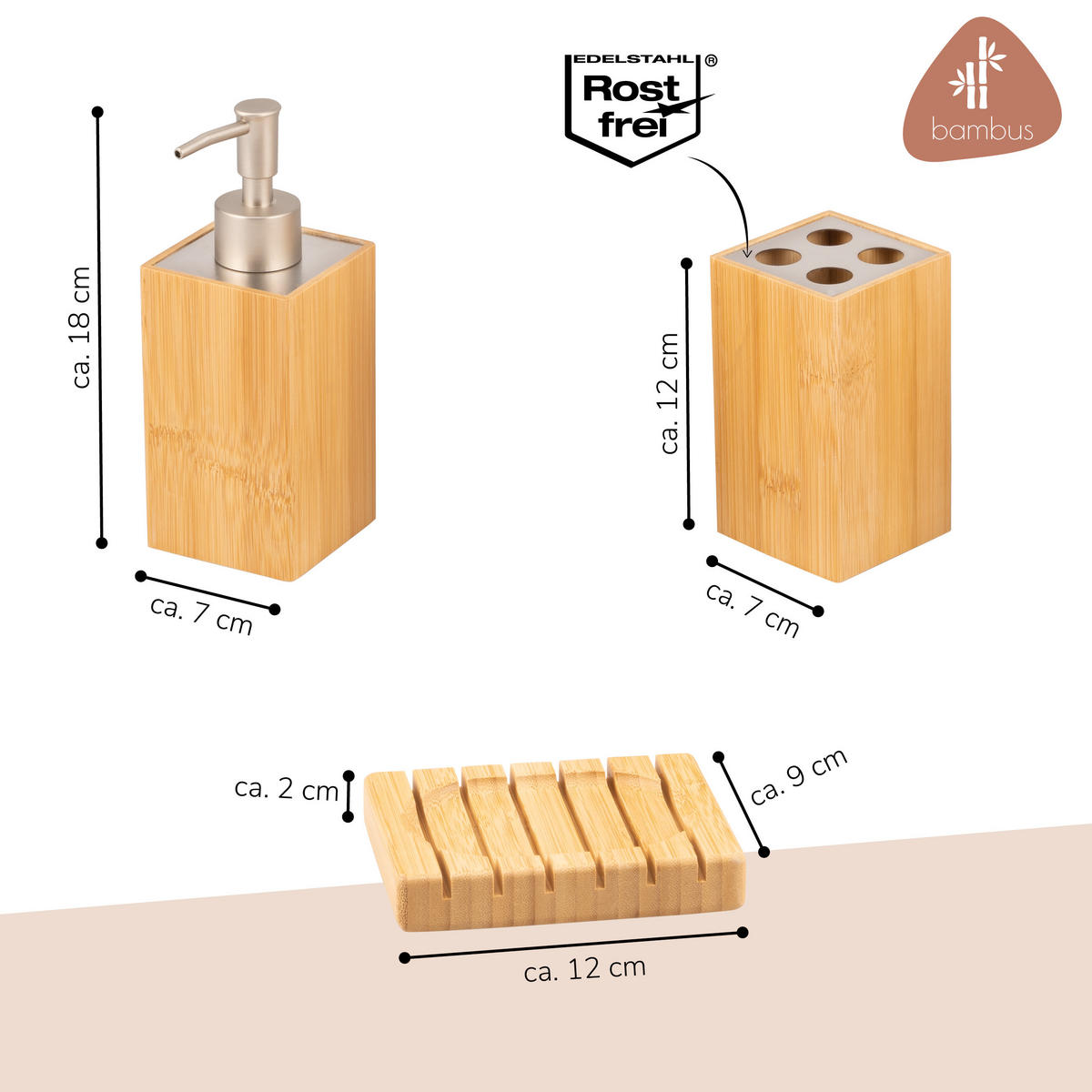 BADEZIMMER 3er-Set, Bambus - Braun, Holz (9/2/12cm) - bremermann