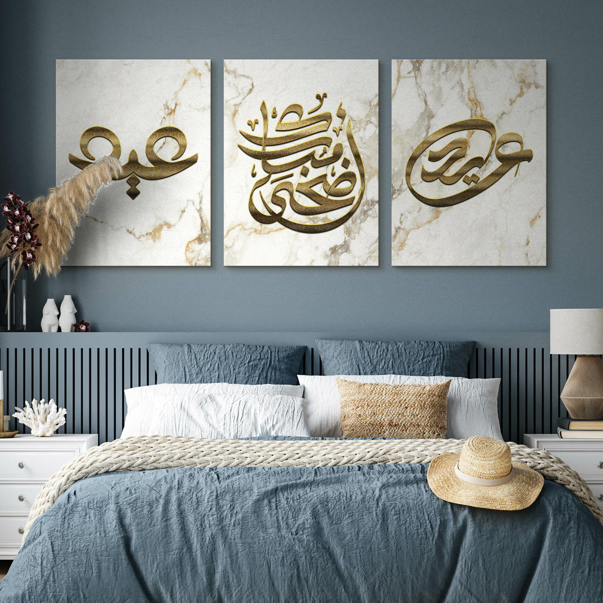 LEINWANDBILDER 3-es Set Marmor Symbole - Beige/Weiß, Textil (90/40cm) - Muralo
