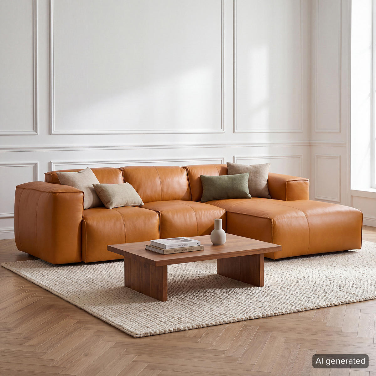 3-SITZER ECKSOFA mit Longchair - Cognac/Schwarz, Leder/Kunststoff (251/173cm) - home24