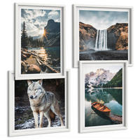 BILDER SET 4er Set - 50x50 cm & 40x60 cm Weißer Rahmen - Berge, Seen, Wasserfall, Wolf - Weiß, Kunststoff (50/50cm) - TULUP