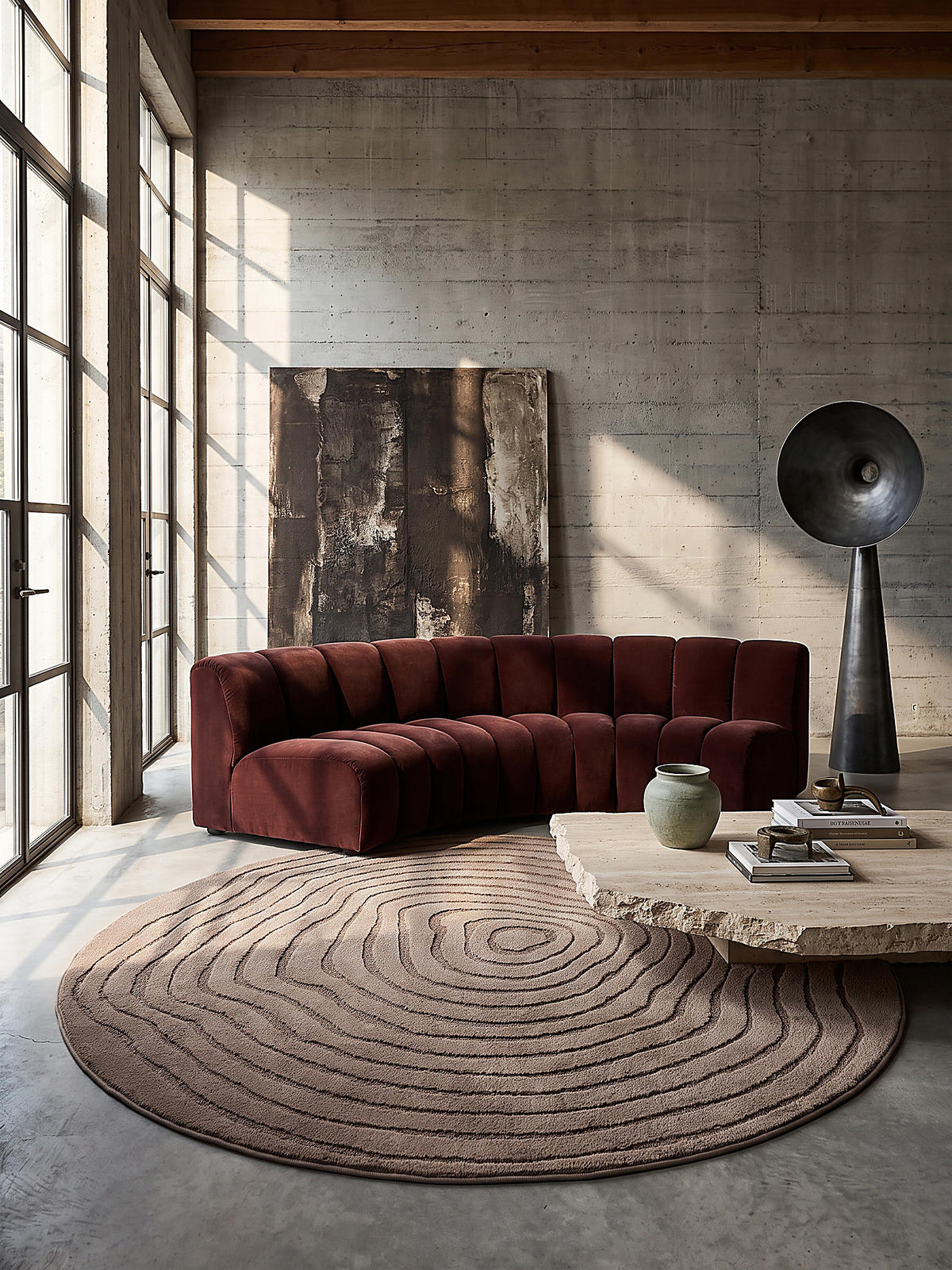 TEPPICH Kurzflor CETINA Gestreift Polypropylen-Polyester Braun 120 x 120 cm - Braun, Textil (120/120cm) - KADIMA DESIGN