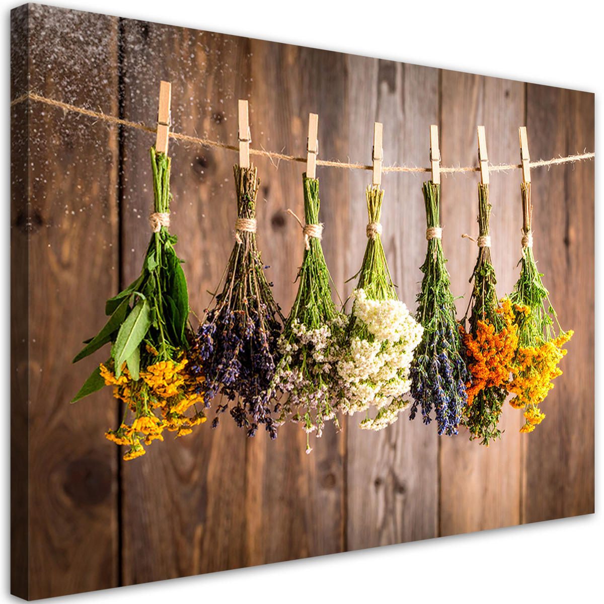 LEINWANDBILD Hängende getrocknete Kräuter Gewürze 120x80cm - Braun, Textil (120/80cm) - Feeby