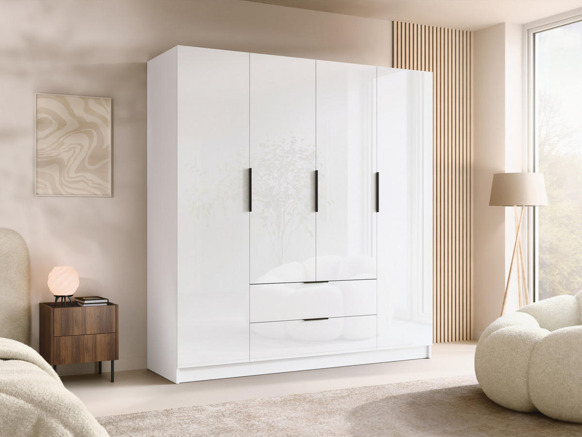 KLEIDERSCHRANK Sofia I Gloss - Weiß Hochglanz/Schwarz, Holzwerkstoff/Kunststoff (200/216/60cm) - MIRJAN24