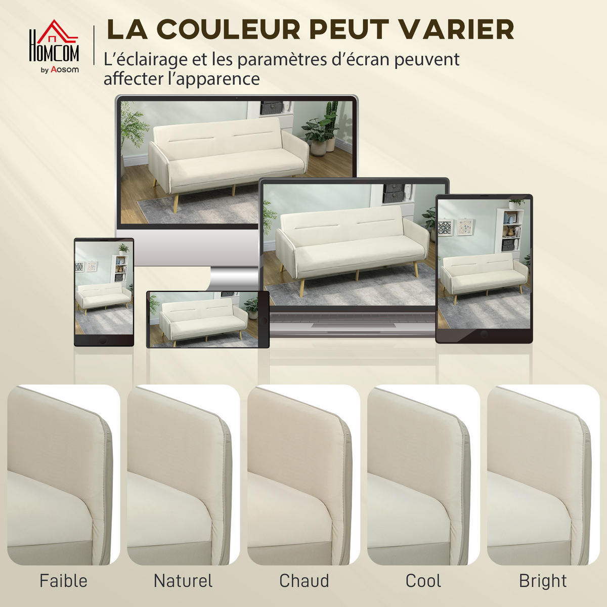 SCHLAFSOFA DE-13497 3-in-1, Klick-Klack-Mechanismus Beige - Beige, Textil (185/83/84cm) - ComfortXL
