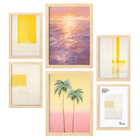 POSTER Set Mit 6 Sommerparadies In Vielseitiger A3 & A4 Rahmen Aus Hellem Holz - Beige, Papier (29/3cm) - Nacnic