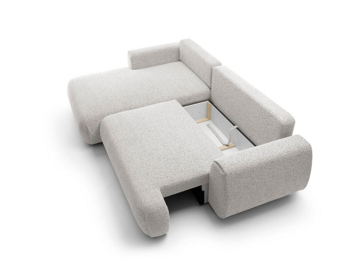 ECKSOFA ZEST Grau Geflochtener Stoff mit Schlaffunktion - Grau, Holz (270/167cm) - MASSENO