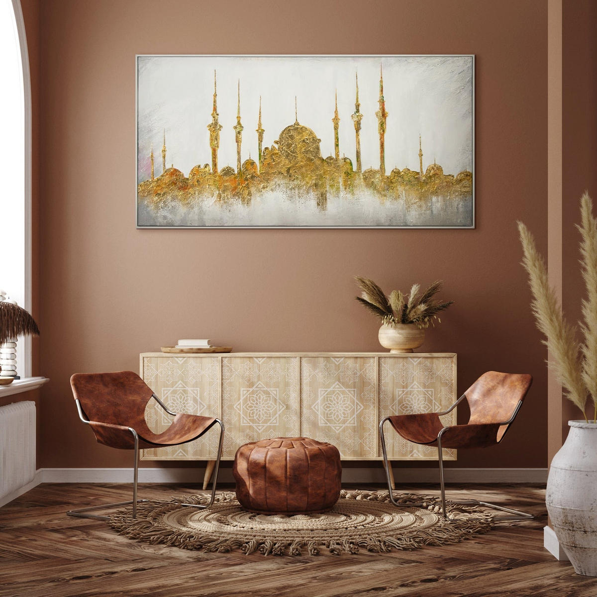 GEMÄLDE Moschee Schattenfugenrahmen Weiß 160x80 cm - Weiß, Holz (160/80cm) - YS-art gallery