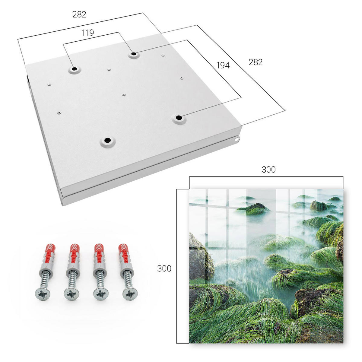 SCHLÜSSELBOX Weiß 30x30 cm – Türöffnung nach rechts - Grüne Wellen - Grün, Metall (30/30/5cm) - TULUP