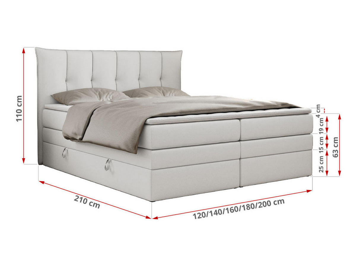 BOXSPRINGBETT PREMIUM 10 KING 200/200 Weiß Kunstleder - H3 - Weiß, Holz/Textil (200/200cm) - MKS