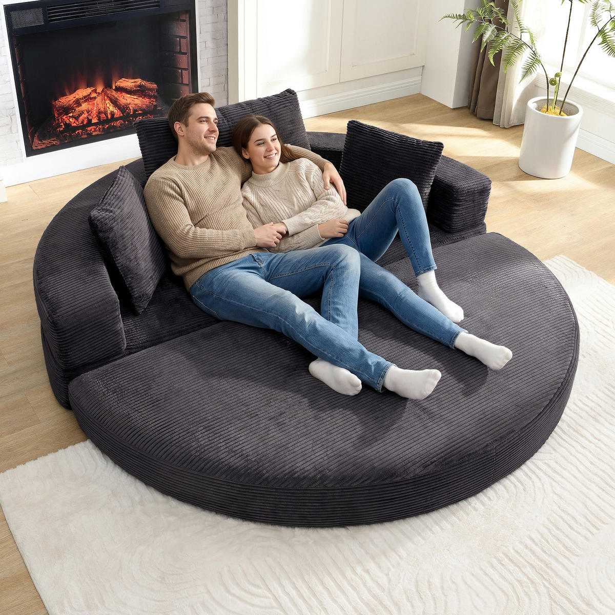 SOFA Schwarz Cordstoff,Modular Schlafsofa mit 3 Kissen Gästebettfunktion - Schwarz, Textil (173/60/176cm) - PARAFTA HOME