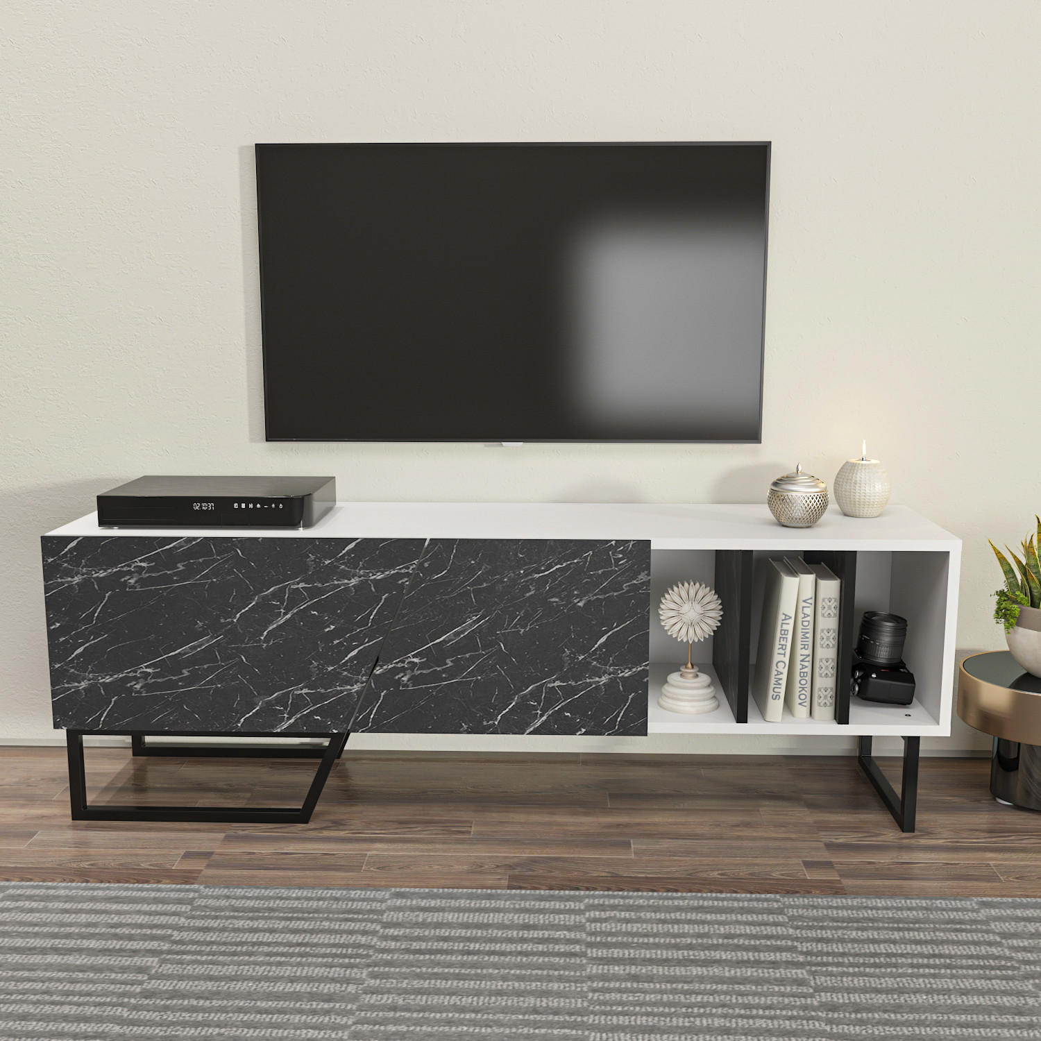 TV-ELEMENT Linossa Weiß Schwarz - Schwarz/Weiß, Holzwerkstoff (150/50.5/35cm) - Decorotika