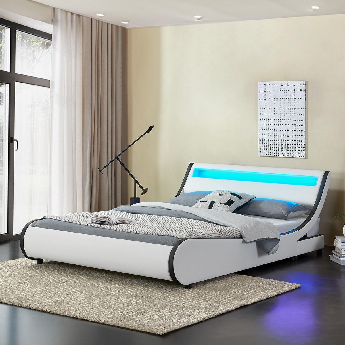 POLSTERBETT Valencia weiß 180x200 cm mit LED - Weiß, Textil (180/200cm) - Juskys