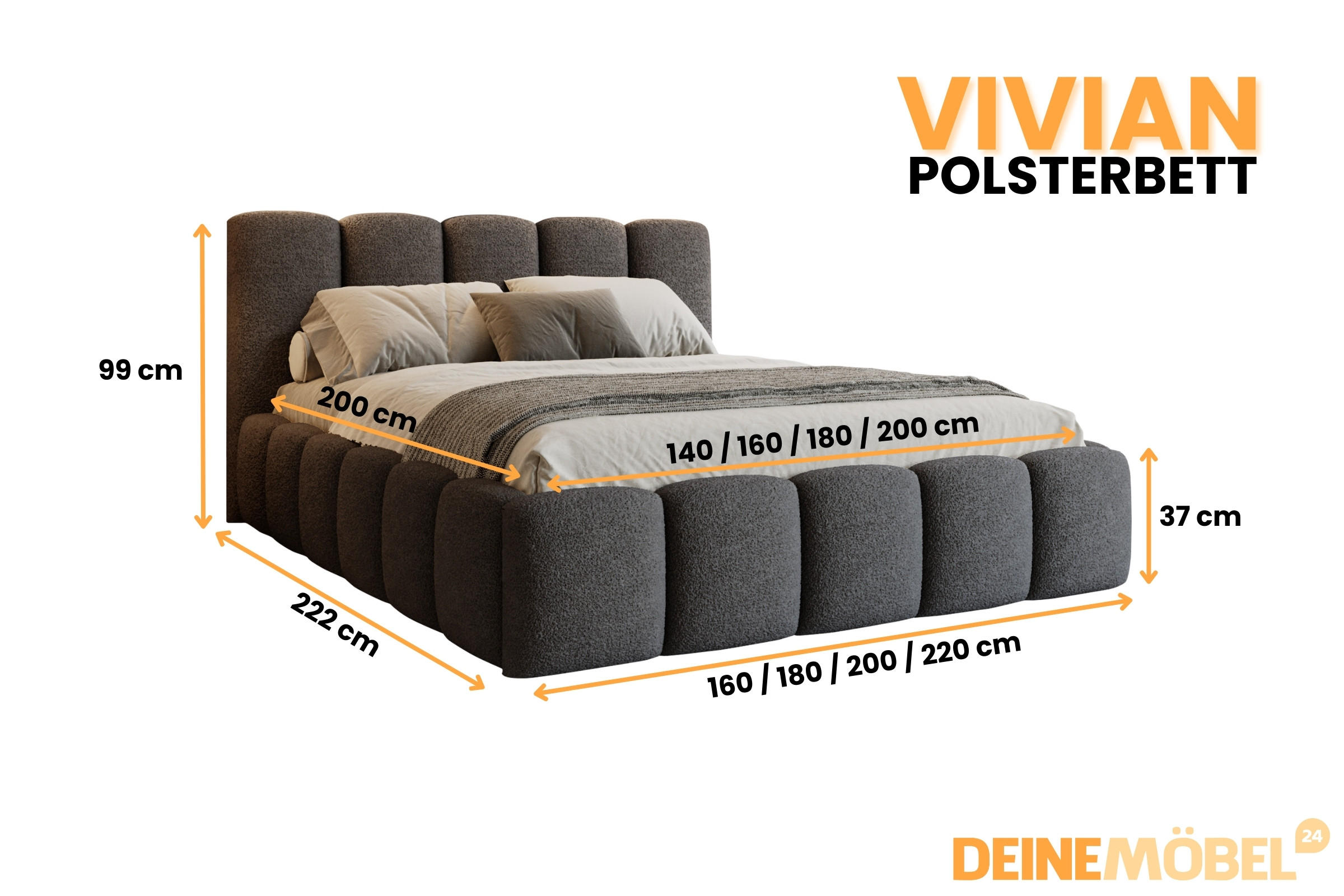 Thumbnail - Deine Möbel 24 Polsterbett, Weiß, Holzwerkstoff, Holz, Textil, 180x200 cm, Schlafzimmer, Betten, Polsterbetten