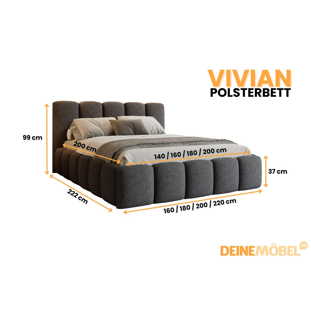 Thumbnail - Deine Möbel 24 Polsterbett, Grau, Holzwerkstoff, Holz, Textil, 200x200 cm, Schlafzimmer, Betten, Polsterbetten