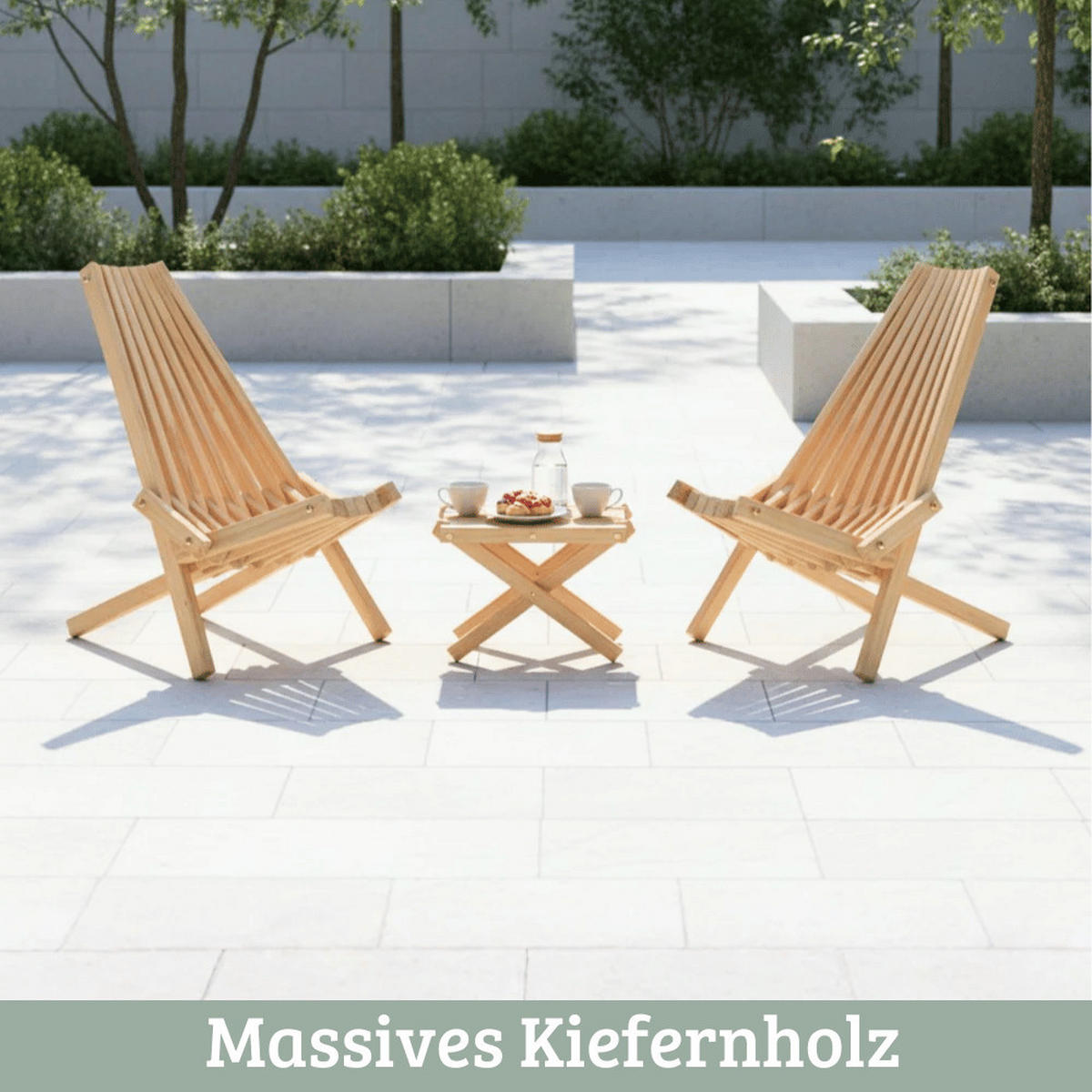 GARTENMÖBELSET skandinavisch Holz ENNO 3-teilig Kiefernholz - Braun, Holz - DELUKE