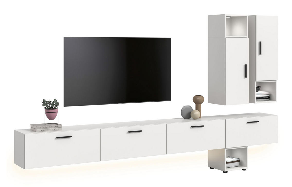 WOHNWAND INKL BELEUCHTUNG The One weiß 300/34/178 cm - Weiß, Holzwerkstoff (300/178/34cm) - Xonox