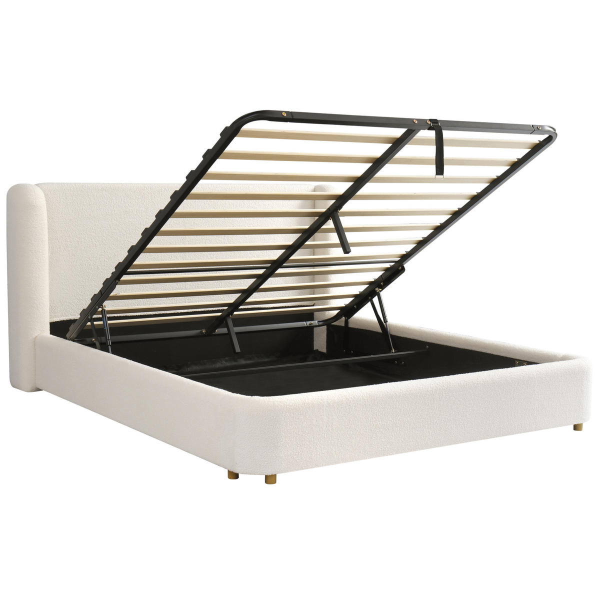 BETT mit Stauraum und Lattenrost Bouclé Beige - Beige, Metall (180/200cm) - Meubliv