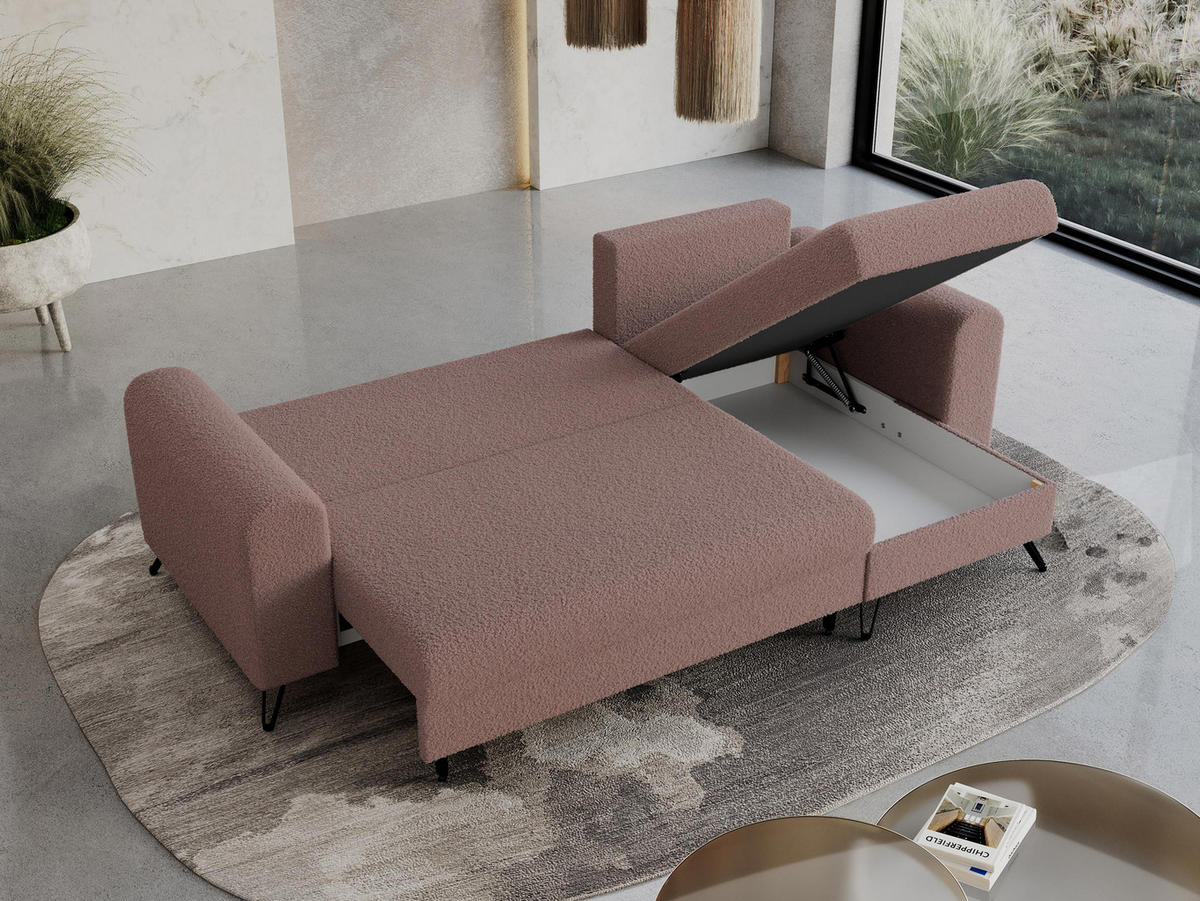 ECKSOFA Hugo Boucle Rosa - Schwarz/Rosa, Textil/Metall (242/140cm) - MKS