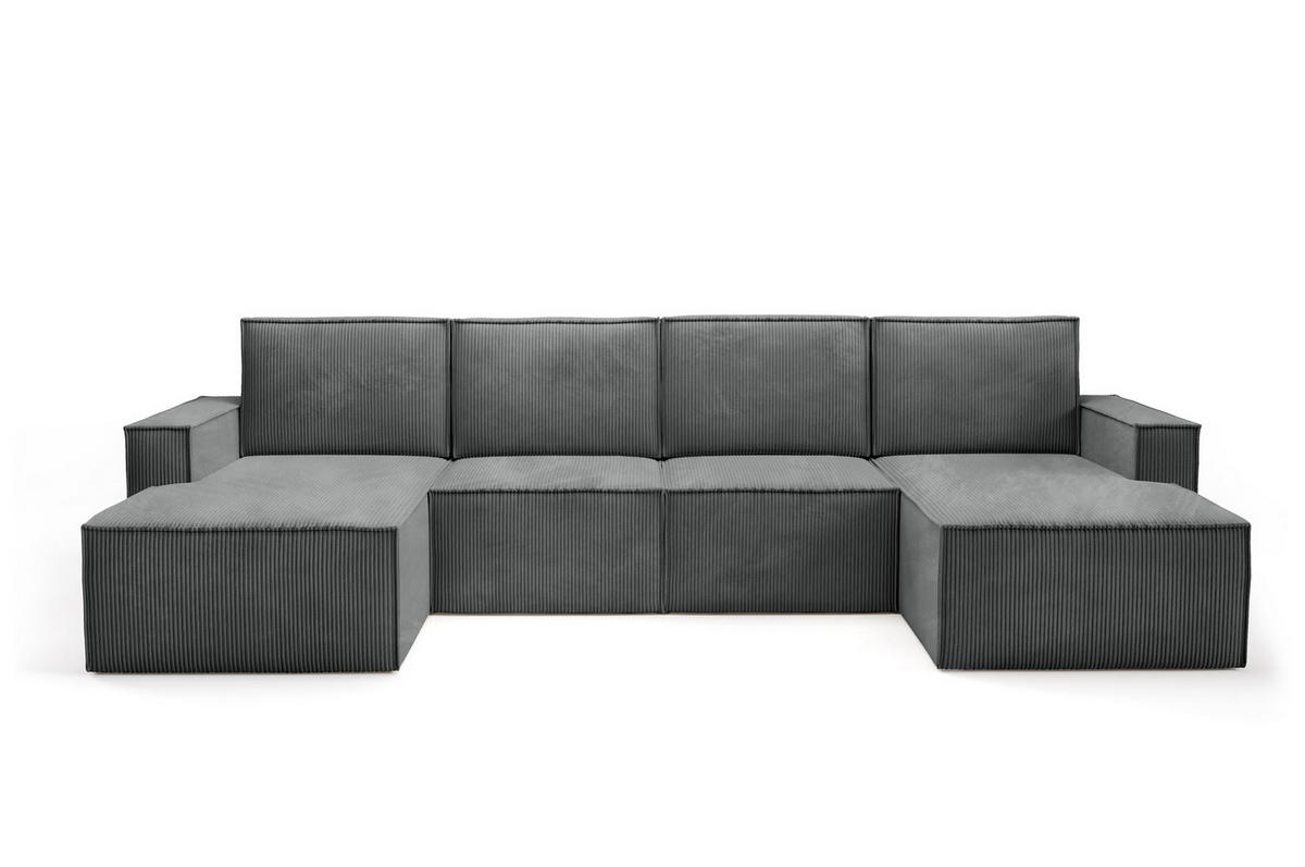 WOHNLANDSHAFT Orto Dunkelgrau - Dunkelgrau, Holzwerkstoff/Textil (320/93/142cm) - Bettso