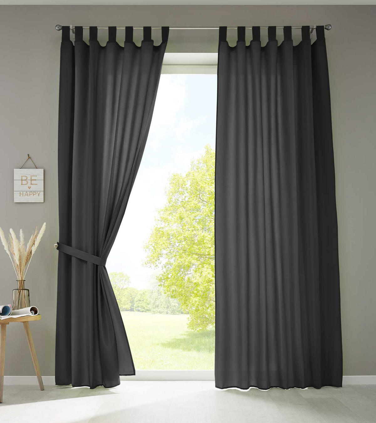 VORHANG 2ER SET POTSDAM HxB 245x140 cm Schwarz - Schwarz, Textil (140/245cm) - Gardinenbox