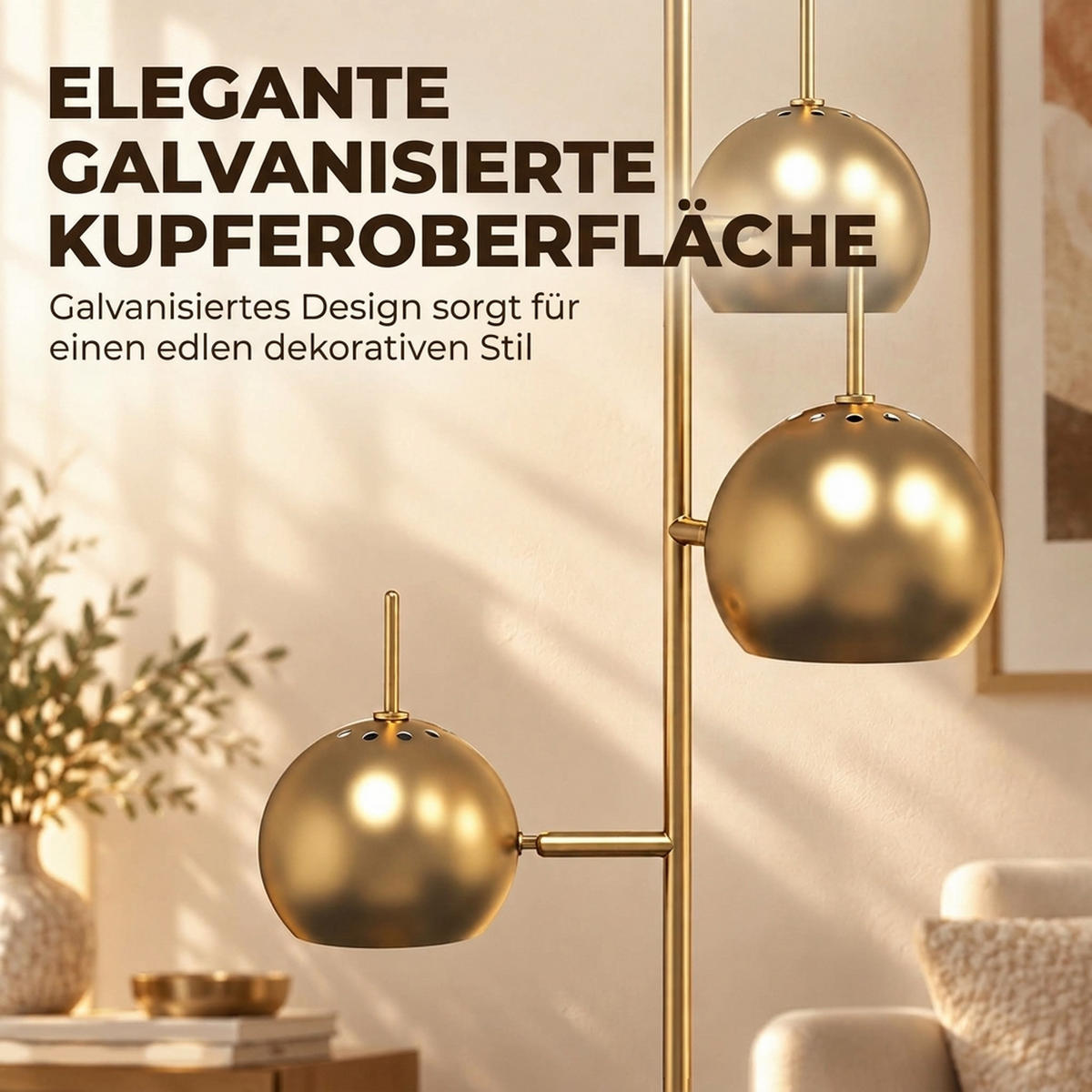 STEHLAMPE Stahl Gold - Goldfarben, Metall (23/23/165cm) - HOMCOM