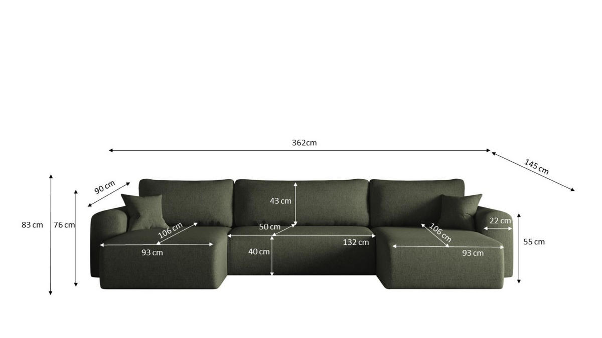 ECKSOFA Mit Schlaffunktion Und Bettkasten U-form CAPRI Verita Dunkelgrun - Dunkelgrün, Holz/Textil (145/362cm) - Kaiser Möbel