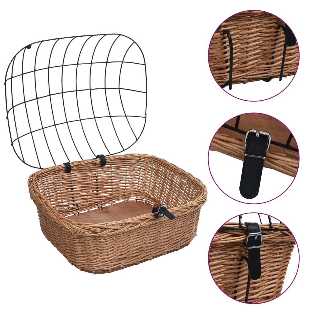 FAHRRADKORB Vorne Mit Deckel 50/45/35 Cm Natur Weide - Braun, Naturmaterialien (45/35/50cm) - vidaXL