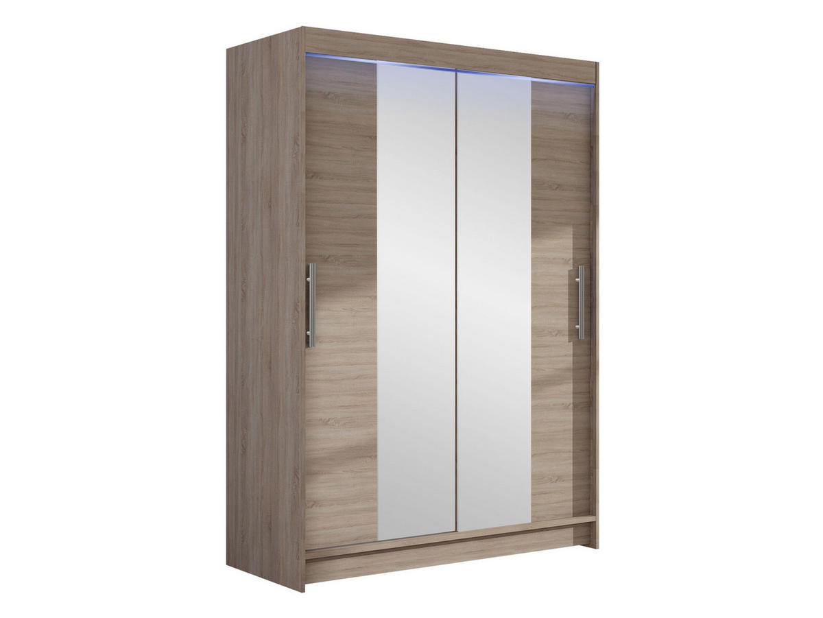 KLEIDERSCHRANK Miami II, mit RGB LED Beleuchtung - Silberfarben/Trüffeleichefarben, Holzwerkstoff/Kunststoff (120/200/58cm) - MIRJAN24