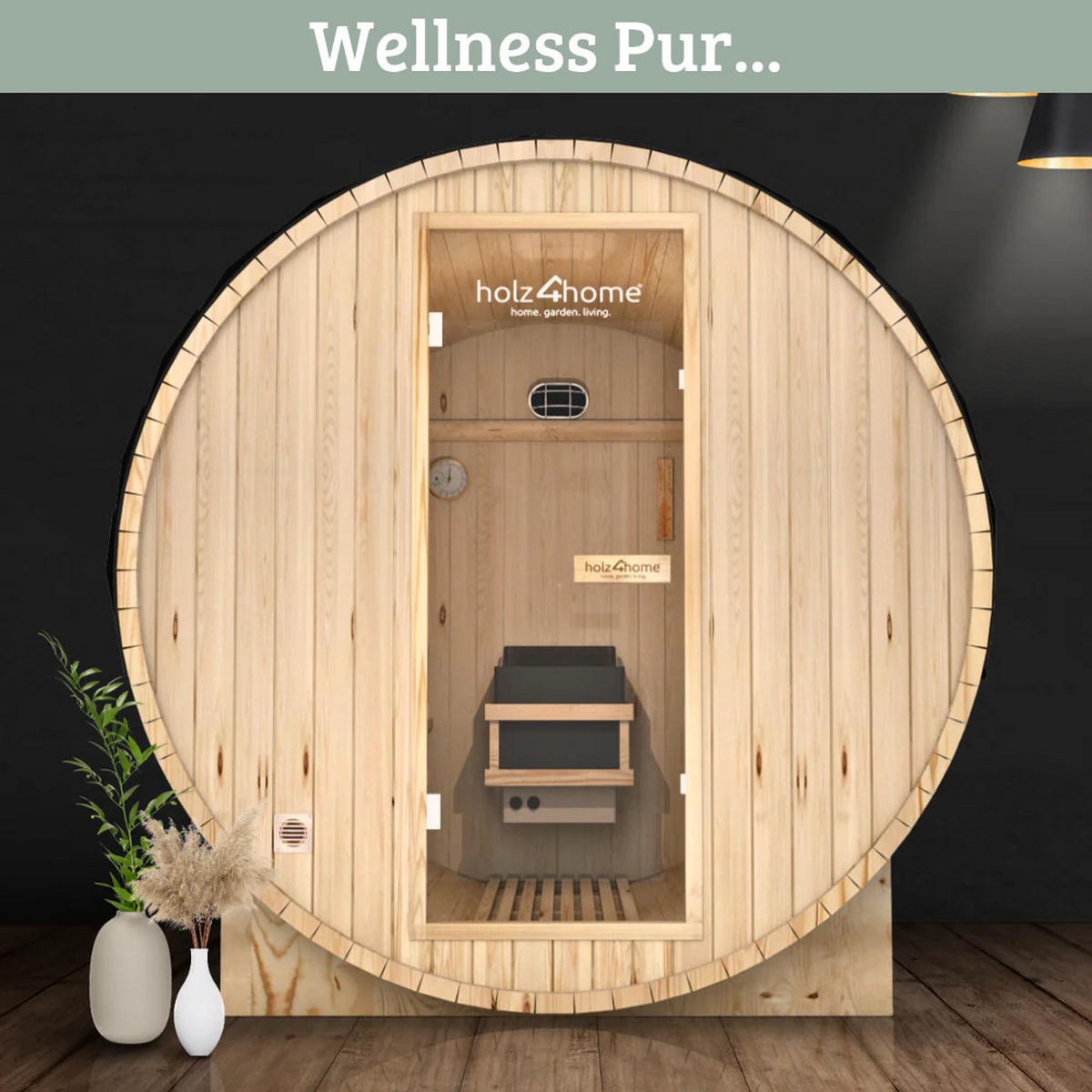 FASSSAUNA Outdoor mit Elektroofen PIET für 6 Personen Selbstmontage - Braun, Holz (180/190/240cm) - DELUKE