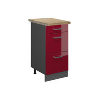 KÜCHENUNTERSCHRANK R-Line Rot Hochglanz 40 cm mit Schubladen, AP Eiche - Anthrazit/Rot, Holzwerkstoff (40/81.6/60cm) - Vicco