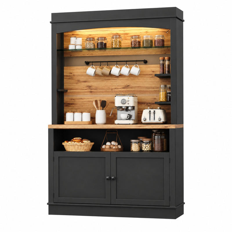 KÜCHENSCHRANK mit LED 107x43x184 cm MDF Metall Schwarz - Schwarz, Metall (43/184/107cm) - Meubliv