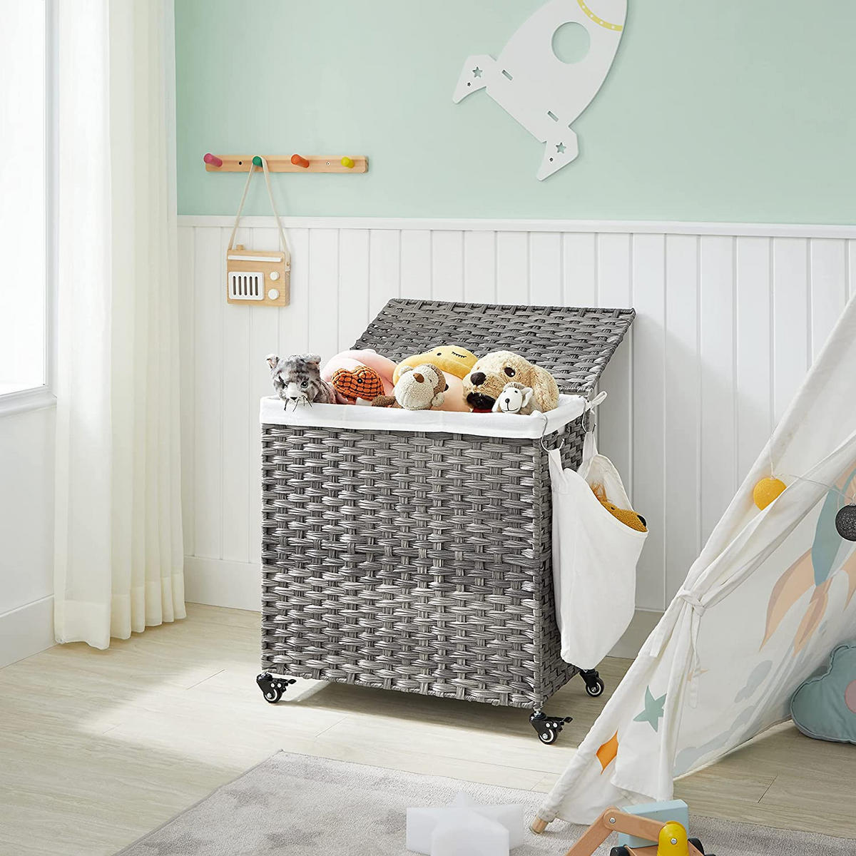 WÄSCHEKORB MIT ROLLEN - Grau, Kunststoff (33/60/66cm) - Hansiro