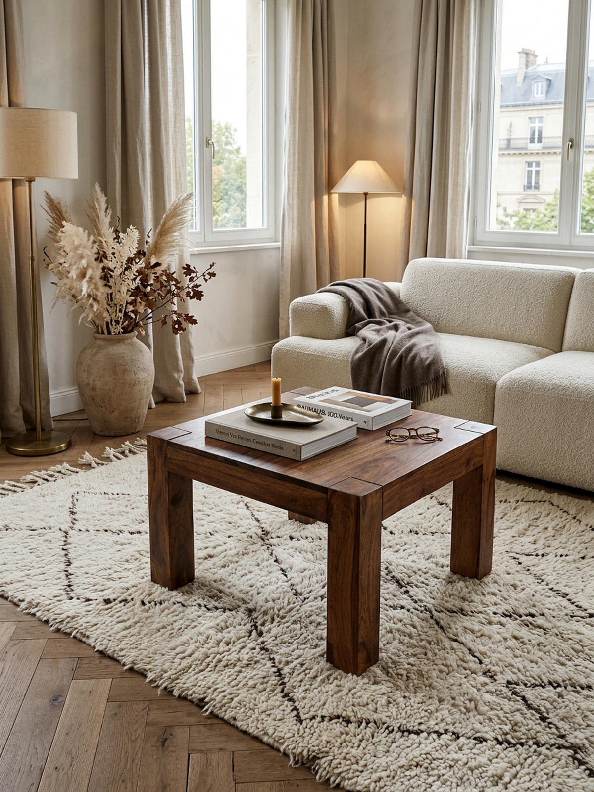 COUCHTISCH aus Akazienholz, rustikal, quadratisch, handgefertigt, Braun 60x60x40 cm - Braun, Holz (60/60/40cm) - KADIMA DESIGN