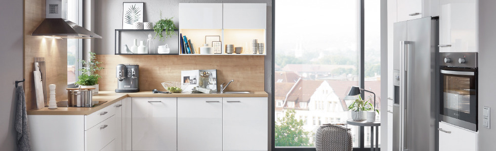 L-Form Küchen Weiß Holz