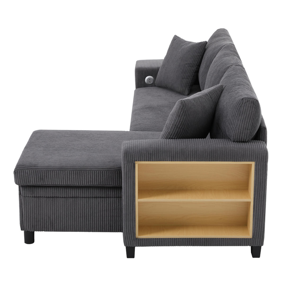 ECKSCHLAFSOFA Ecksofa Cord mit USB-Anschluss Stauraum und Ablagen Grau 231/131,5/84 cm - Grau, Textil (84/131.5cm) - Redom