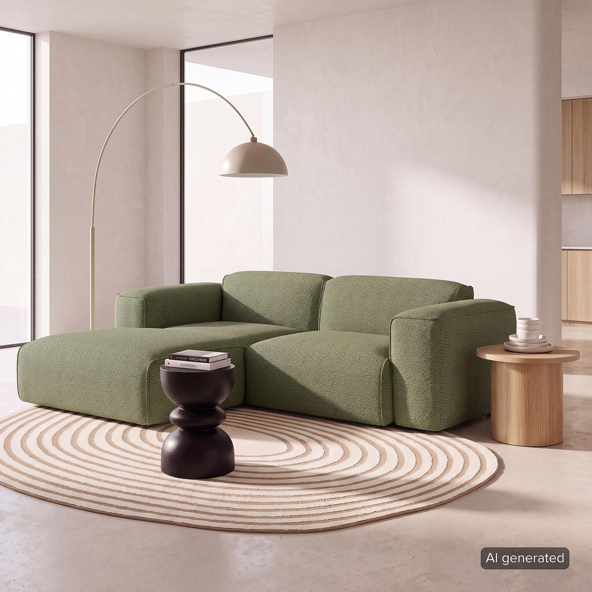 ECKSOFA mit XL-Longchair - Schwarz/Grün, Kunststoff/Textil (260/171cm) - home24