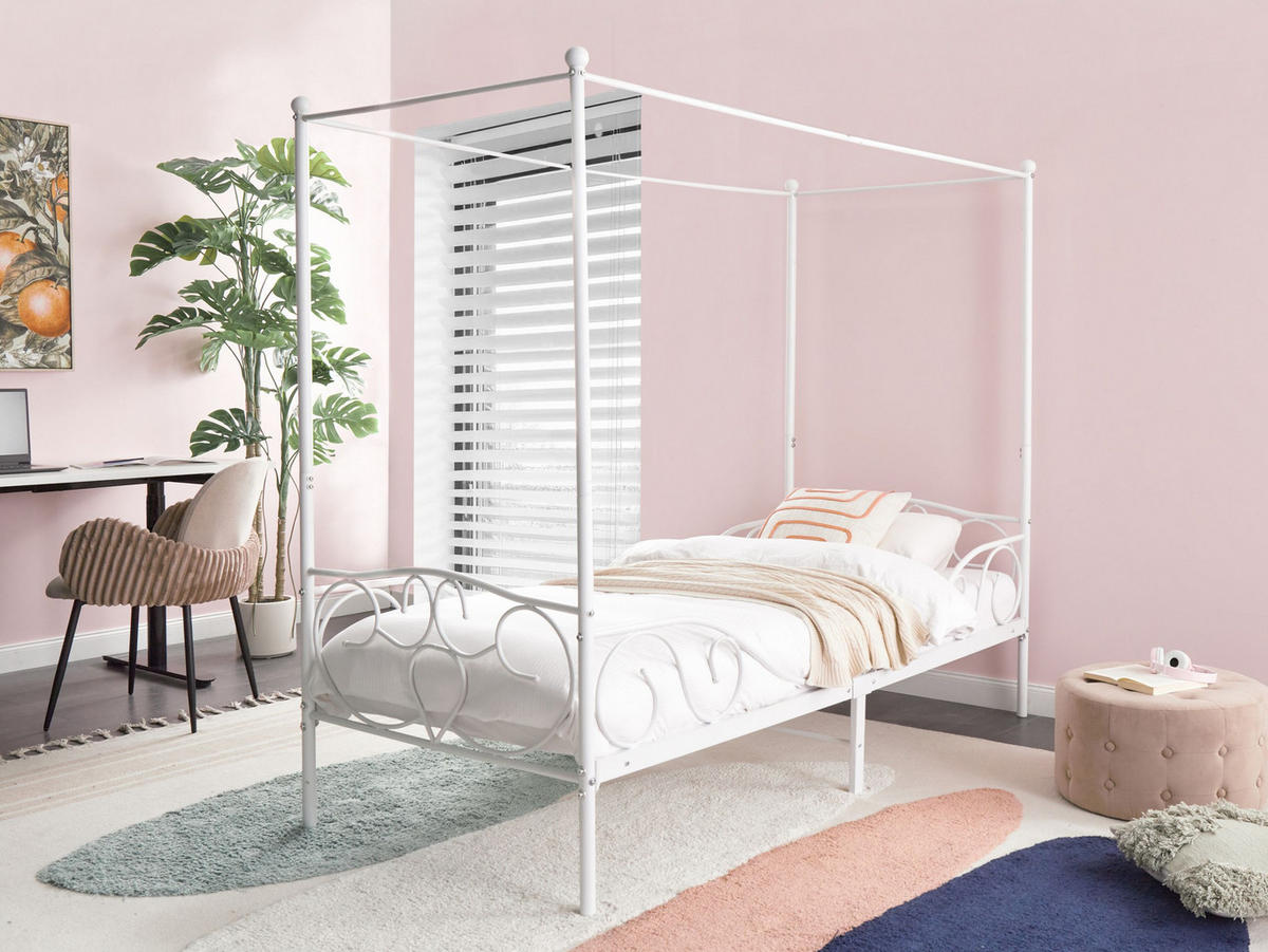HIMMELBETT 90x200 cm Weiß Sormery - Weiß, Metall (90/200cm) - Beliani