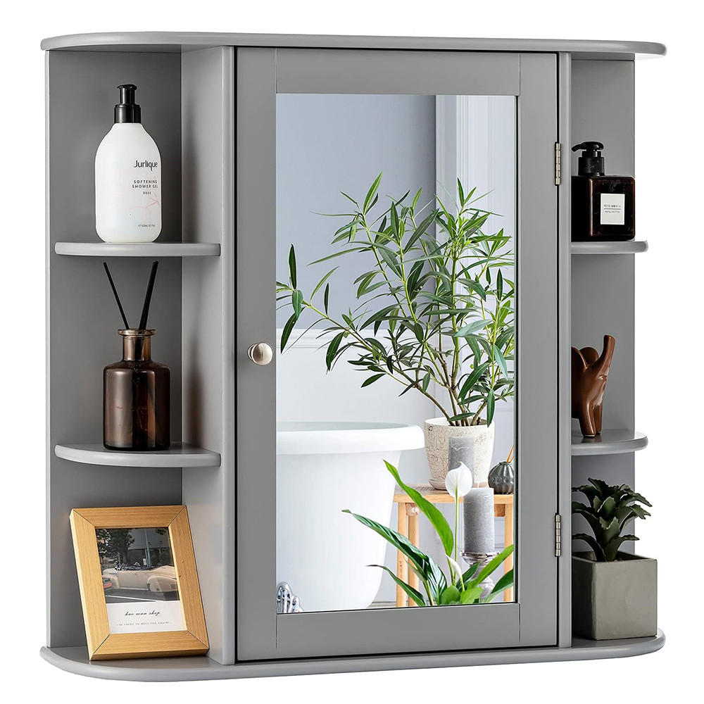 Costway Bad-Spiegelschrank Grau 66x63x17 cm