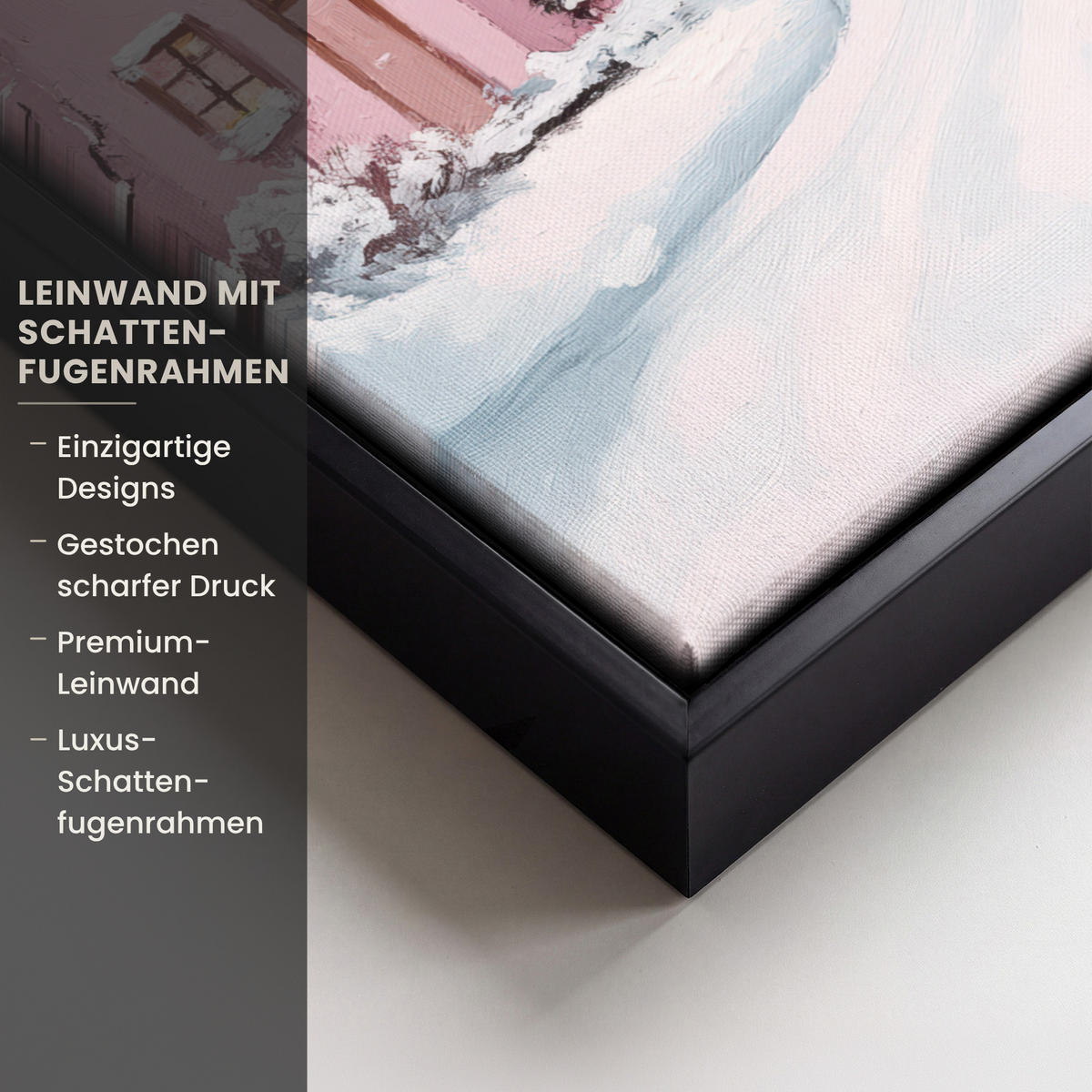 LEINWAND Bilder mit Rahmen - Weihnachtsdorf - Rosa - Winter - Schnee - Häuser - 30x40 - Altrosa, Textil (30/40cm) - MuchoWow
