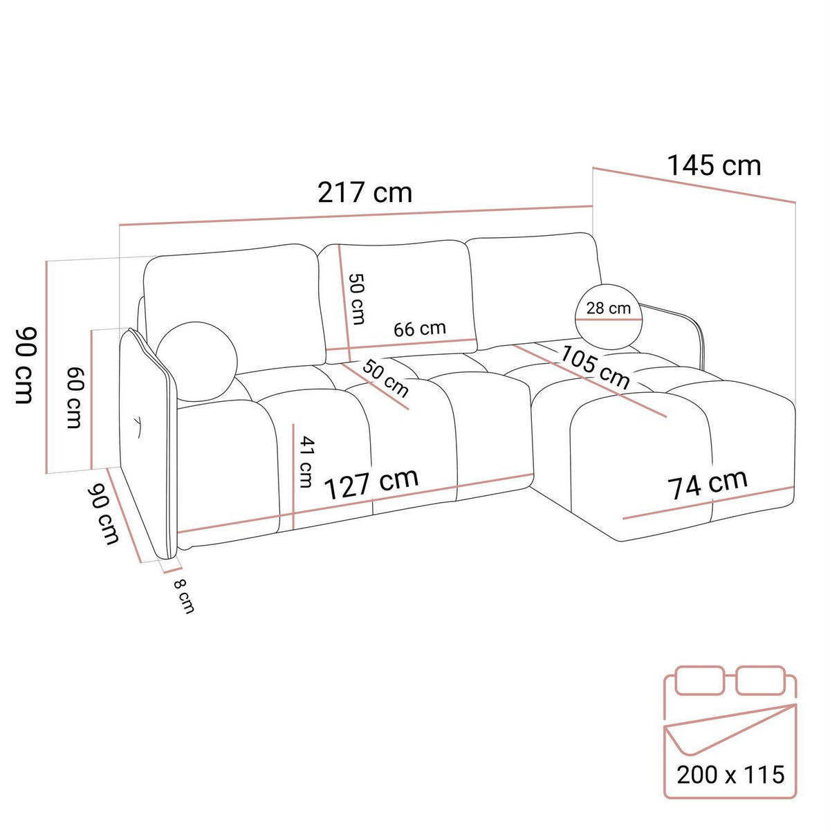 AUSZIEHBARES Ecksofa GAMMA mit Schlaffunktion Quelle 92 - Grau, Textil (217/145cm) - Lookway