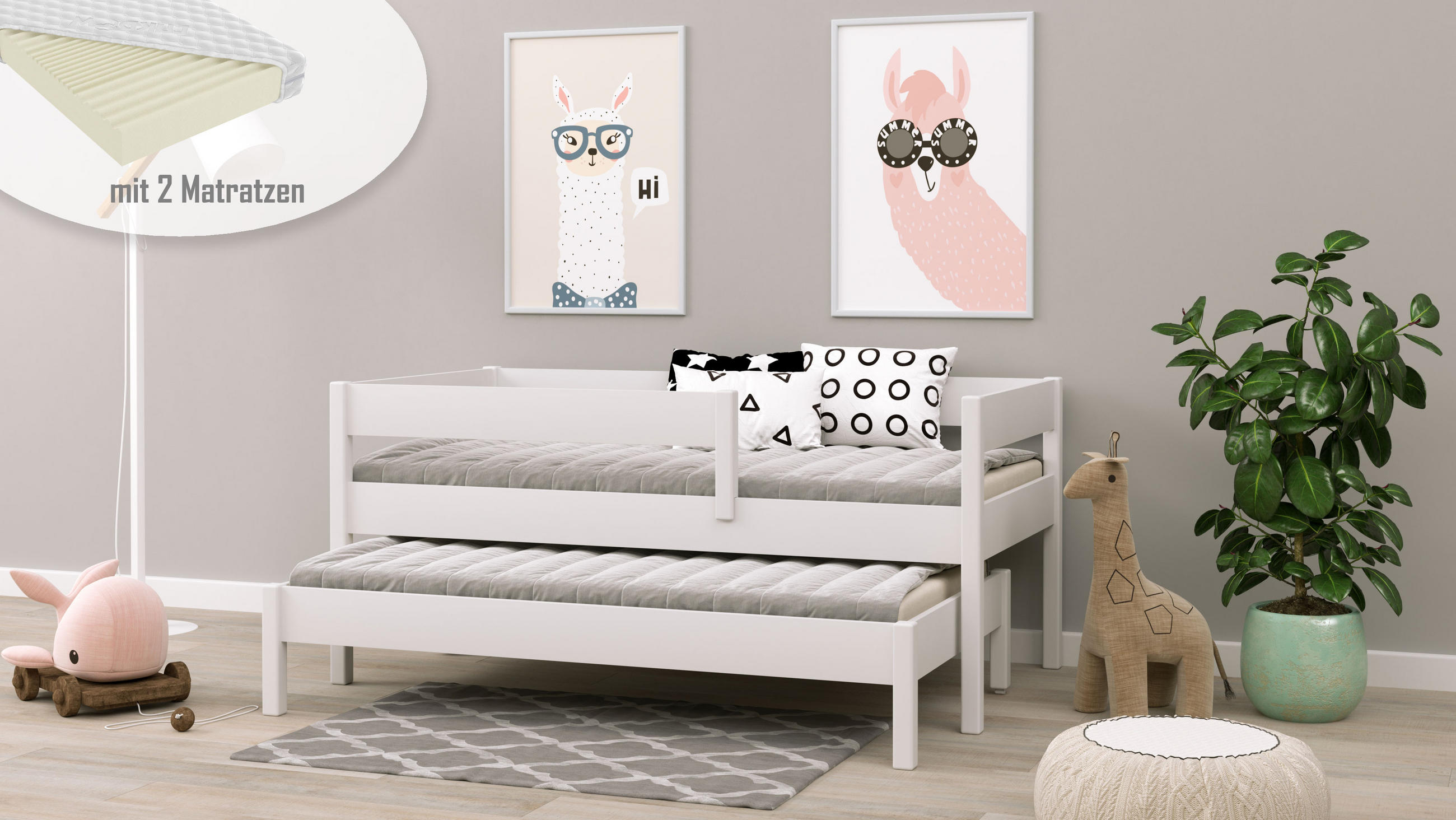 AUSZIEHBETT Junior 140x70 weiß mit Matratzen - Weiß, Holzwerkstoff (70/140cm) - LUKDOM