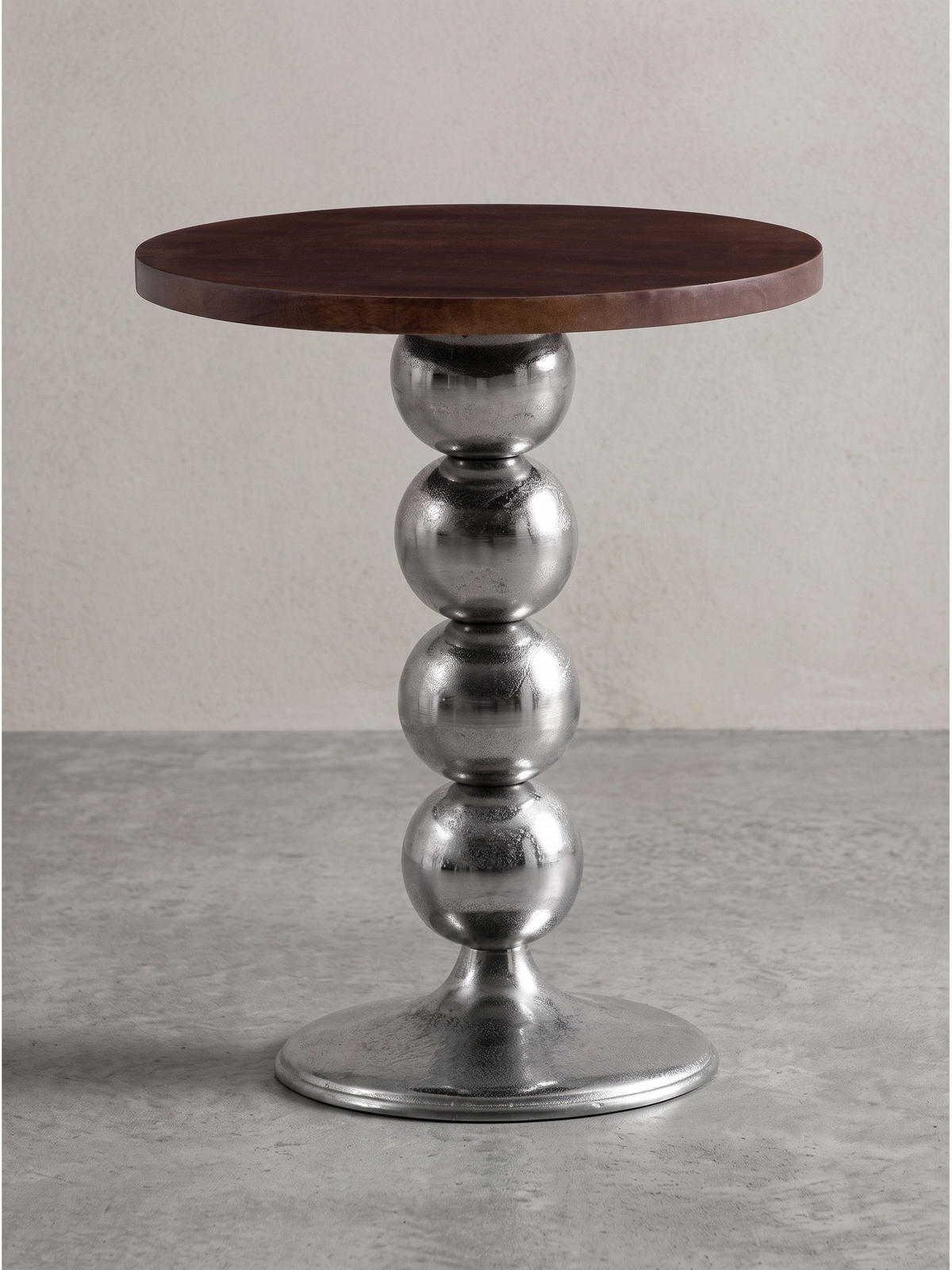 BEISTELLTISCH AMANTEA, Mango Massivholz, Braun-Silber, Ø 50 x 61,5 cm - Silberfarben/Sheeshamfarben, Holz/Metall (50/50/61.5cm) - KADIMA DESIGN