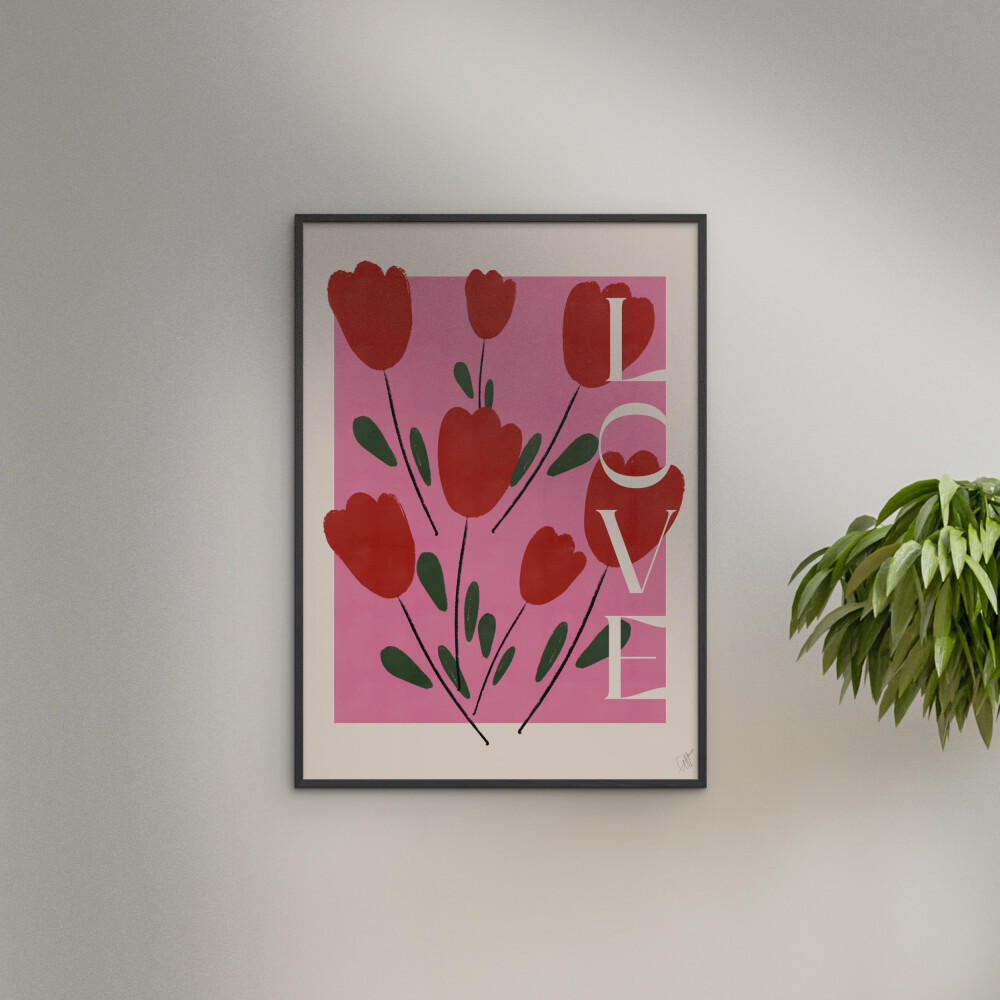 POSTER mit Rahmen Affordable Art Prints x Anne-Marie Volfova - Tulips - Rot/Schwarz, Holz/Papier (50/70cm) - Poster&Frame