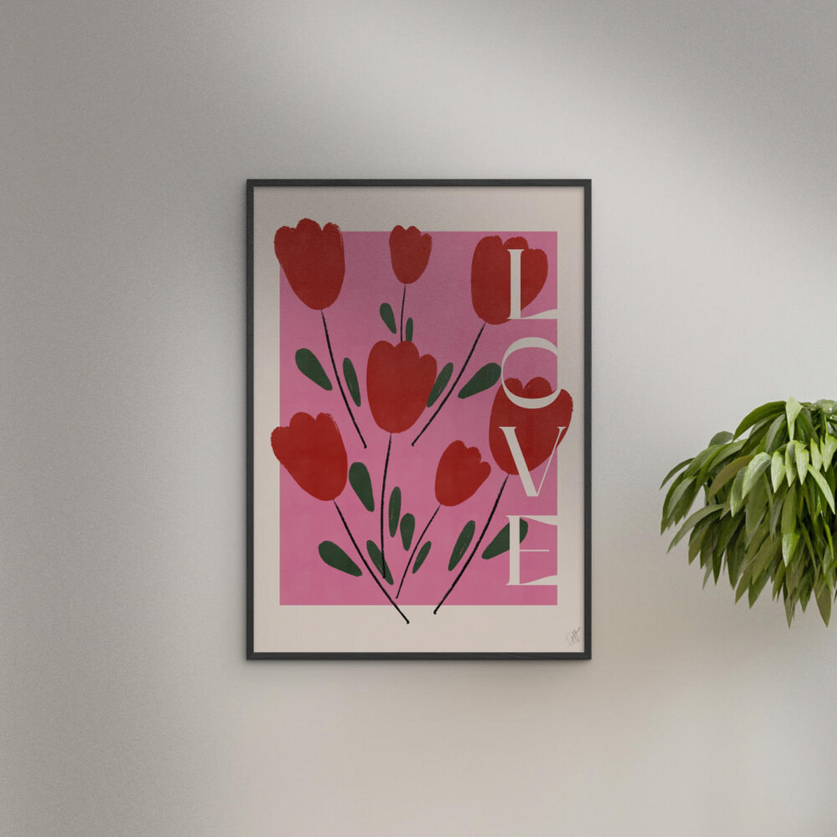 POSTER mit Rahmen Affordable Art Prints x Anne-Marie Volfova - Tulips - Rot/Schwarz, Holz/Papier (50/70cm) - Poster&Frame