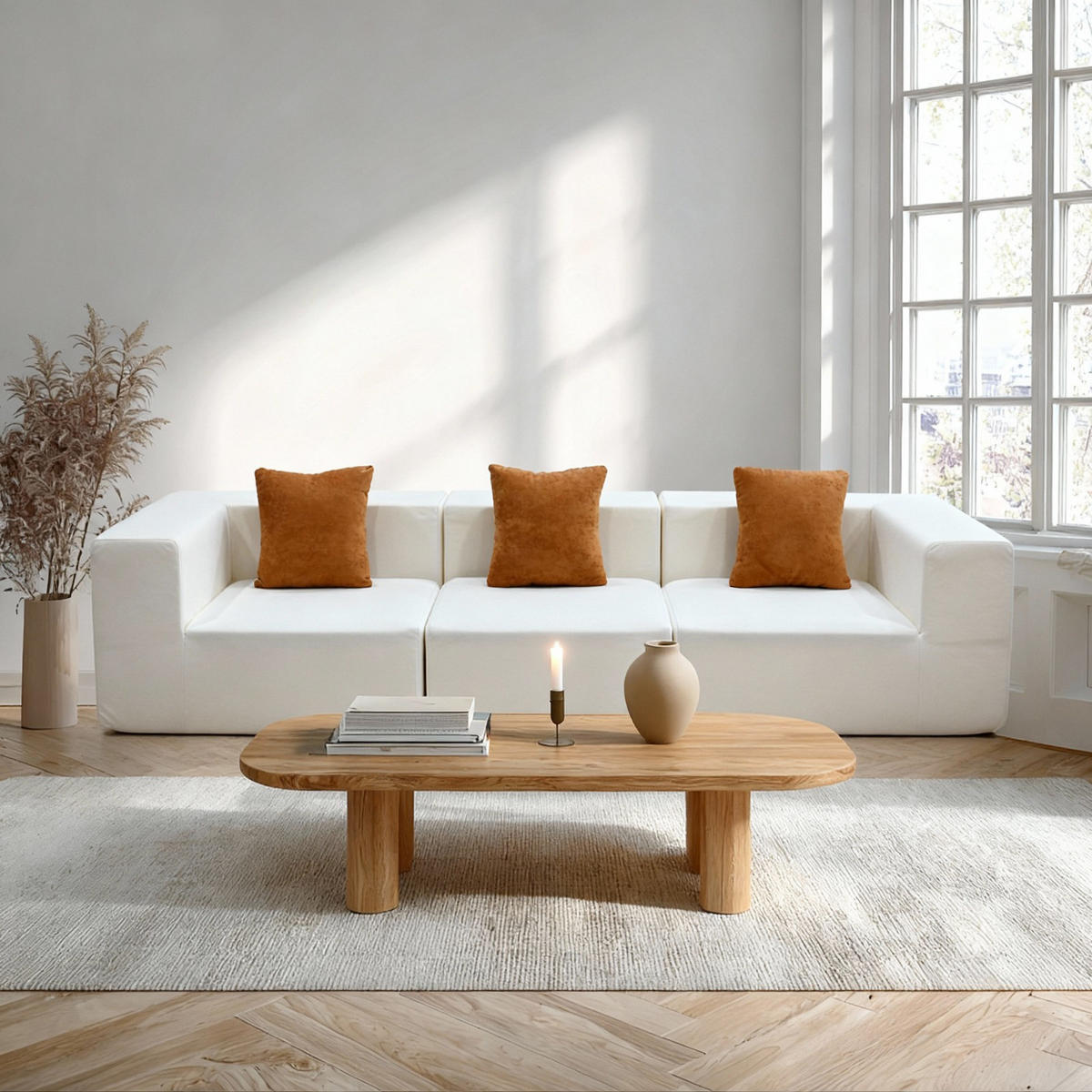 SOFA Pure - Weiß Orange - Weiß, Textil (300/62/100cm) - COCO Living