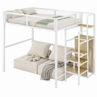 HOCHBETT mit Leiter und Kleiderschrank 140x200 cm Metall Weiß - Weiß, Metall (140/200cm) - Meubliv