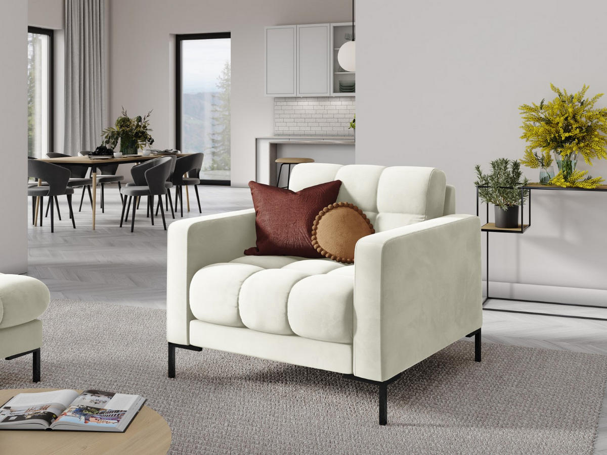 SESSEL Mamaia aus Samt leichtes beige - Creme, Textil (92/75/87cm) - Micadoni