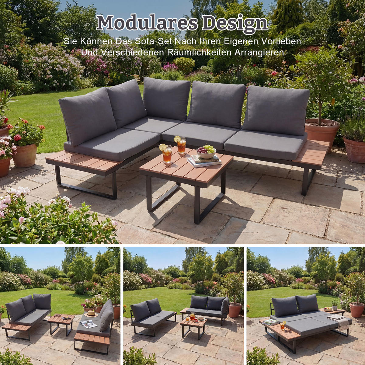 GARTENLOUNGE Set ,SF05 - Grau, Metall