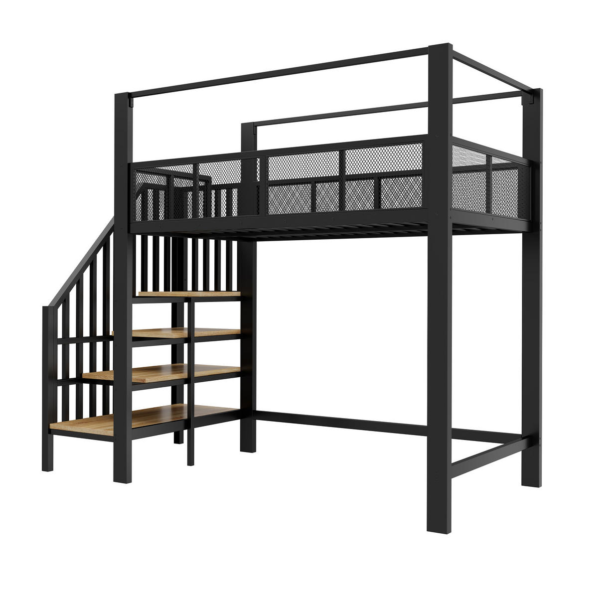 HOCHBETT 90/200 cm DE-32603 mit Baldachin und Sicherheitstreppe Schwarz - Schwarz, Metall (90/200cm) - ComfortXL